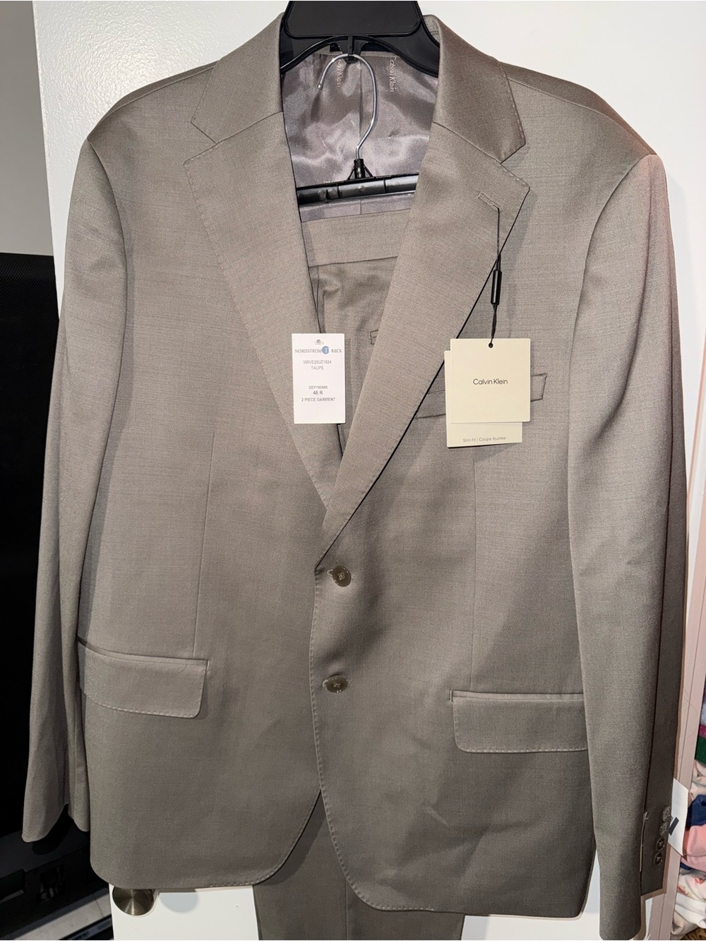 Calvin Klein Men's Taupe Two-Button Slim Fit Suit